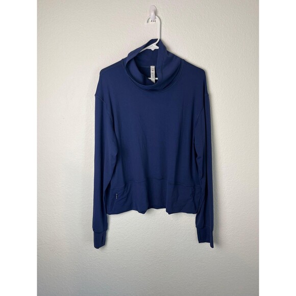Lululemon Cowl Neck Pullover Womens 10 Blue Zip Pocket Thumbholes Yoga Athletic - Picture 1 of 7